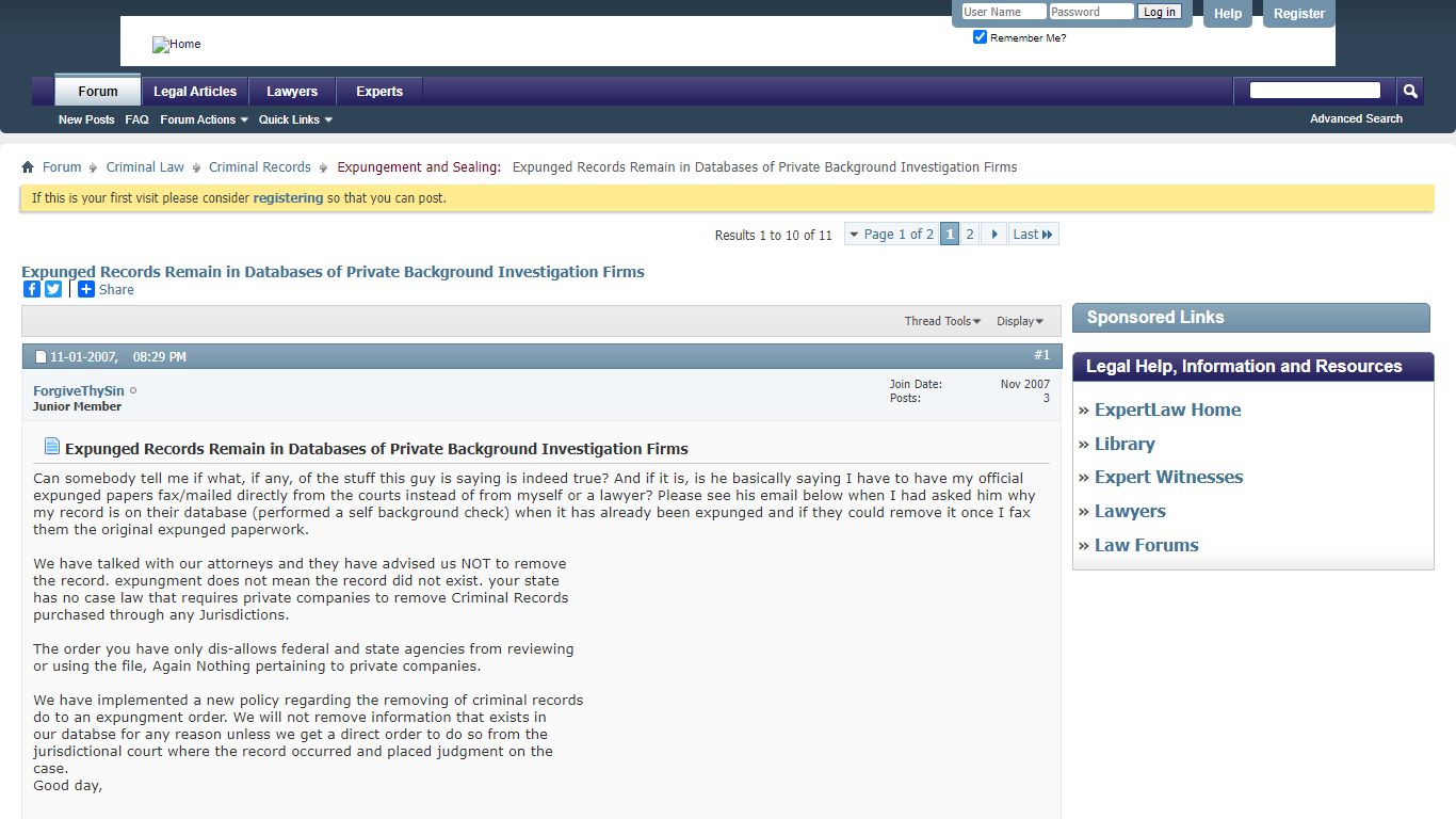 Expunged Records Remain in Databases of Private Background ... - ExpertLaw